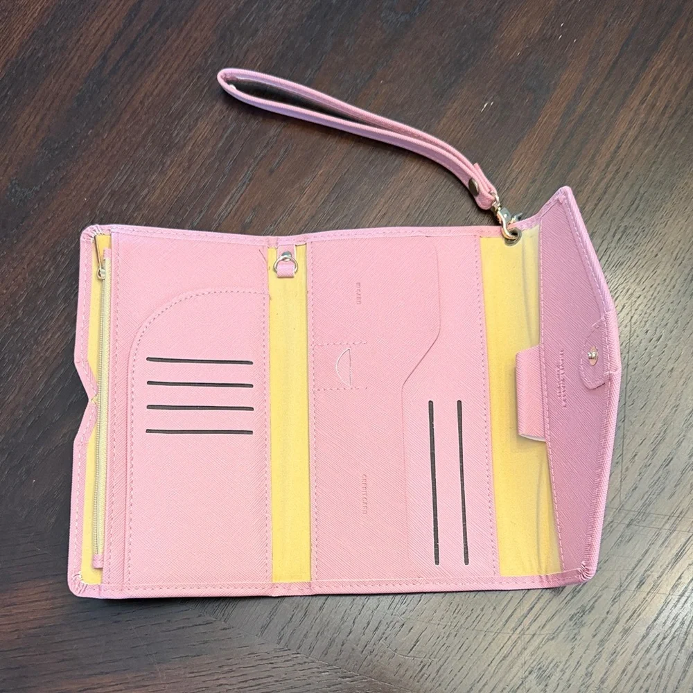 Pink Envelope Wallet Wristlet Clutch Travel Organizer Card Holder OS